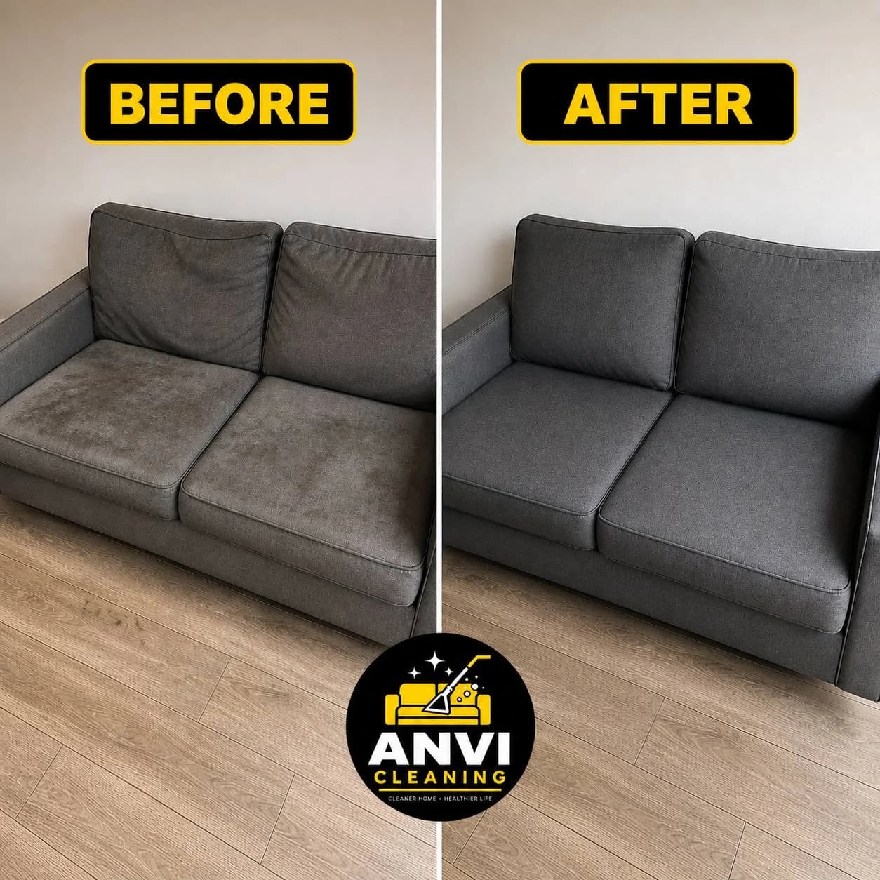 Couch Cleaning — real before and after results from Anvi Cleaning